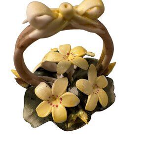 Capodimonte Italy Floral Basket Handcrafted Bow Miniature Figurine Yellow